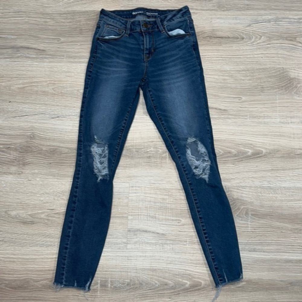 Old navy rockstar ripped mid rise skinny jeans dark wash